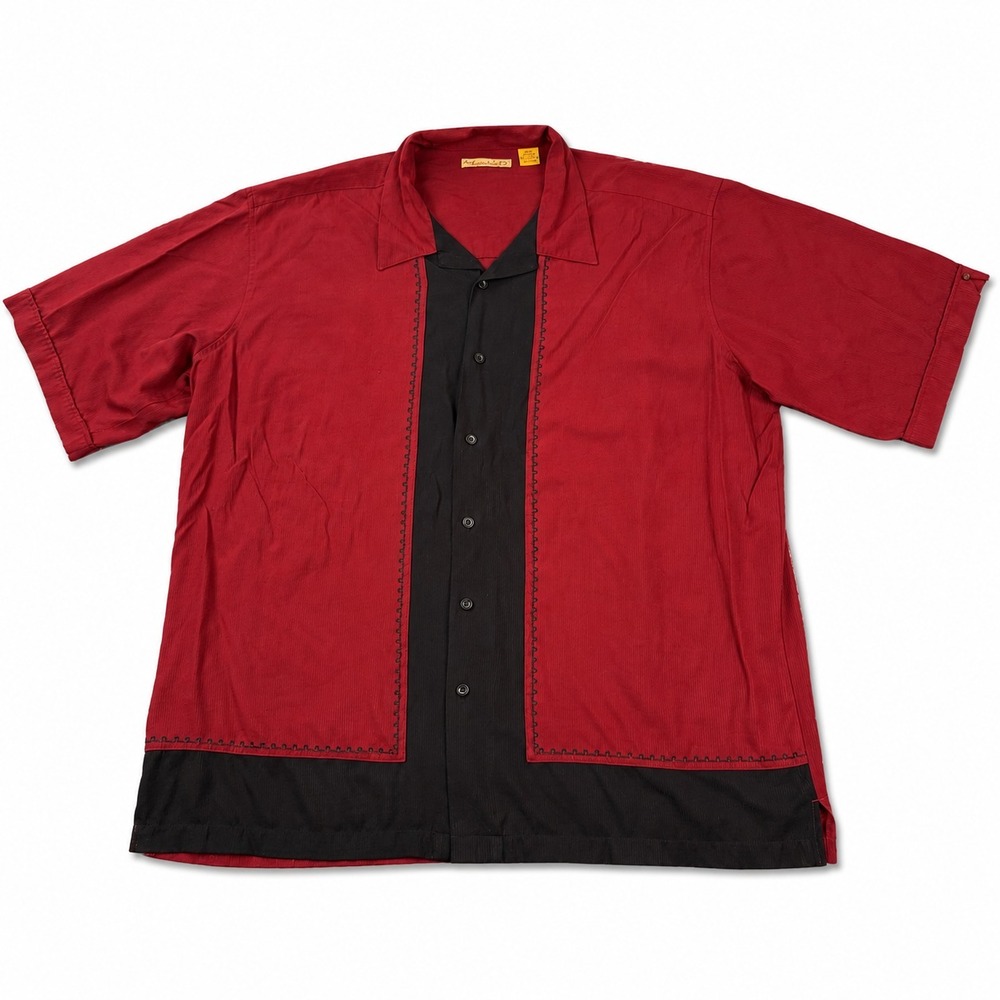 The Havanera Co Bowling Shirt Mens 2XLT Burgundy Black Rayon Blend Camp Cuban